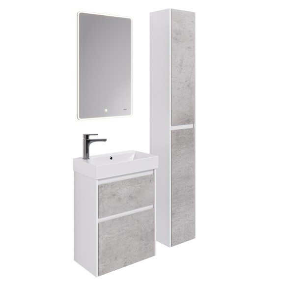 Пенал SlIM, 30 см, подвесной/напольный, универсальный, 2 дверцы, 4 стеклянные полки, белый глянец / бетон