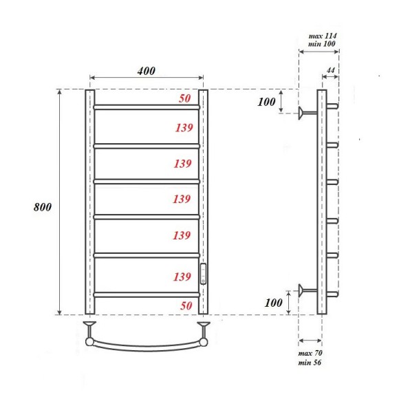 Полотенцесушитель электрический Point Афина PN04848 П6 400x800 диммер справа, хром Полотенцесушитель электрический Point Афина PN04848 П6 400x800 диммер справа, хром