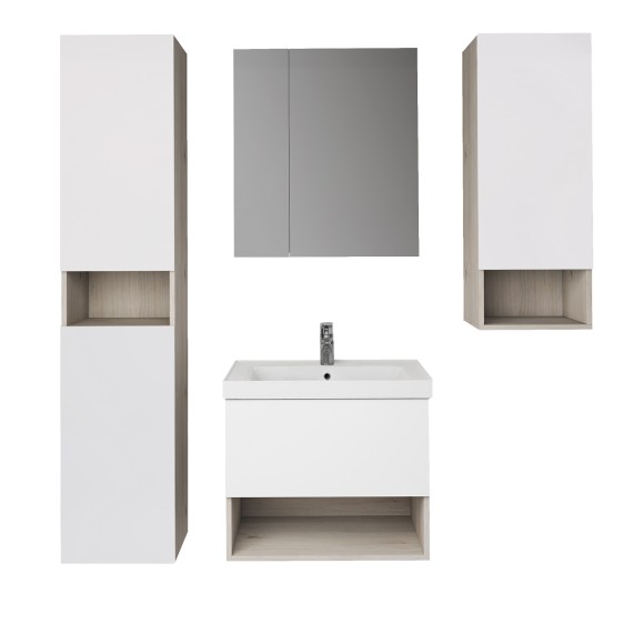 Полупенал PERFECTO, 35 см, подвесной, универсальный, 1 дверца, 1 стеклянная полка, дуб эврика/белый глянец