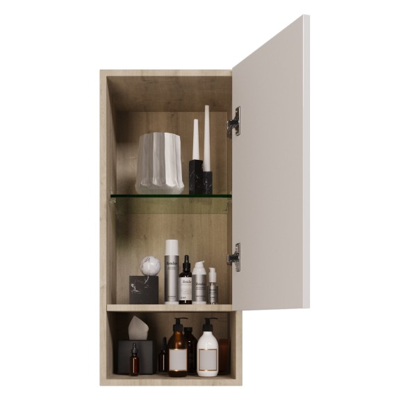 Полупенал PERFECTO, 35 см, подвесной, универсальный, 1 дверца, 1 стеклянная полка, дуб эврика/белый глянец