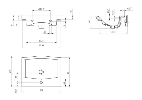 Раковина универсальная STRIM 80 1 отв.