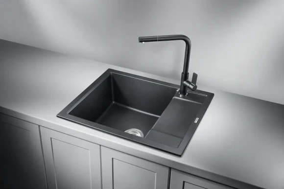 6002, ШВАРЦ (чёрный металлик), кухонная мойка, кварц
