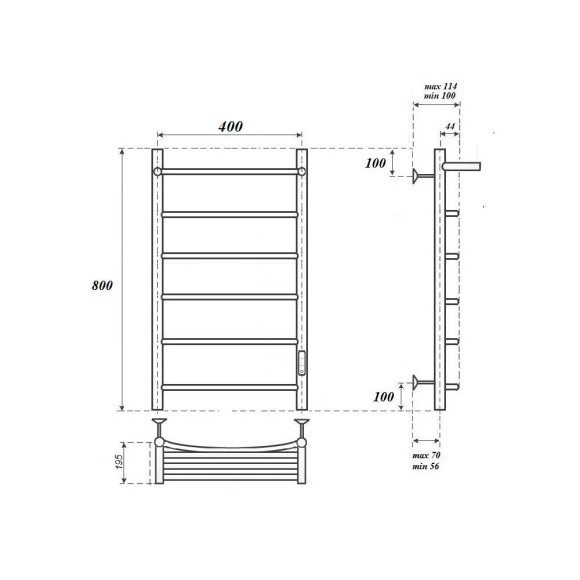 Полотенцесушитель электрический Point Афина PN04848PB П5 400x800 с полкой, диммер справа, черный Полотенцесушитель электрический Point Афина PN04848PB П5 400x800 с полкой, диммер справа, черный