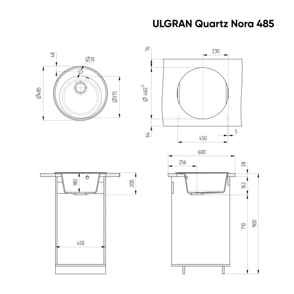Мойка ULGRAN Quartz Nora 485-06, трюфель