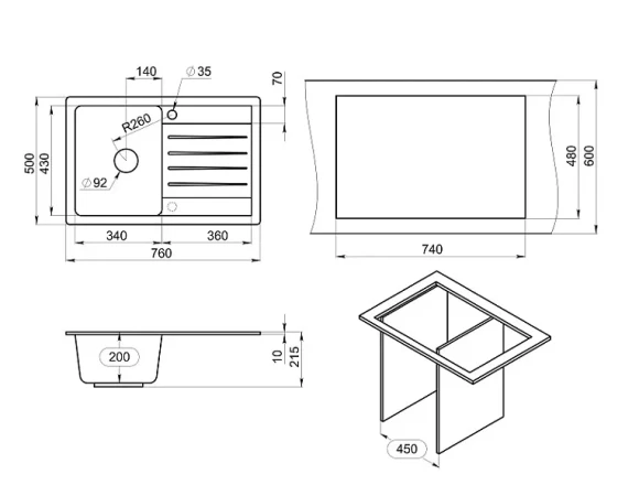 7602, БЕЖЕВЫЙ, кухонная мойка, СтандАРТ кварц