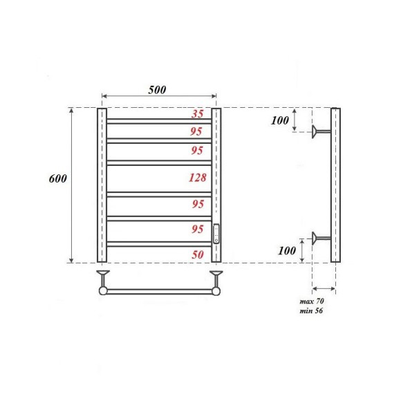 Полотенцесушитель электрический Point Аврора PN10856 П6 500x600 диммер справа, хром Полотенцесушитель электрический Point Аврора PN10856 П6 500x600 диммер справа, хром