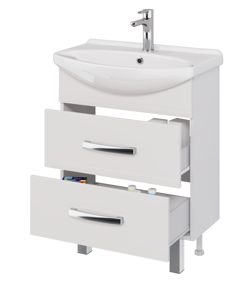 Тумба ALDA, 65 см , подвесная/напольная, 2 ящика. белый глянец, под ум. Лагуна 65