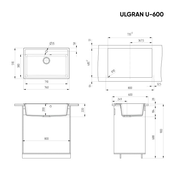 Мойка Ulgran U-600-309, темно-серый