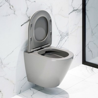 Унитаз подвесной K505GM серый матовый безободковый, сиденье тонкое ДП, крепления 