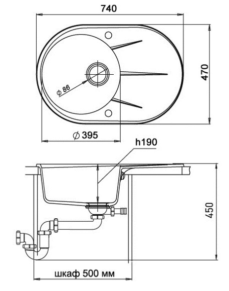EWIGSTEIN Мойка RUND 50F  1-чаша+крыло 750*480мм крем арт.EW-