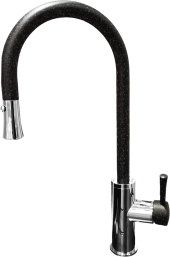 GRANFEST Смеситель для кухни  U-обр. с выдвижной лейкой D-35мм черный арт.