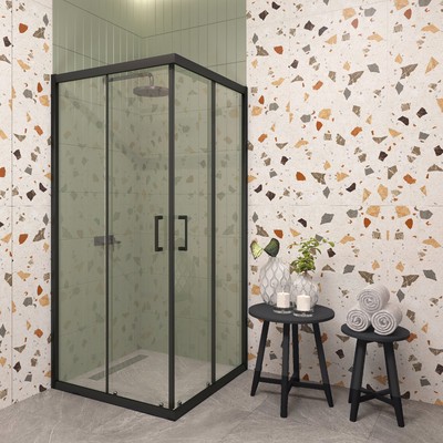 EG3B Душевое ограждение квадрат EvaGold 100х100, профиль черный матовый, прозрачное стекло
