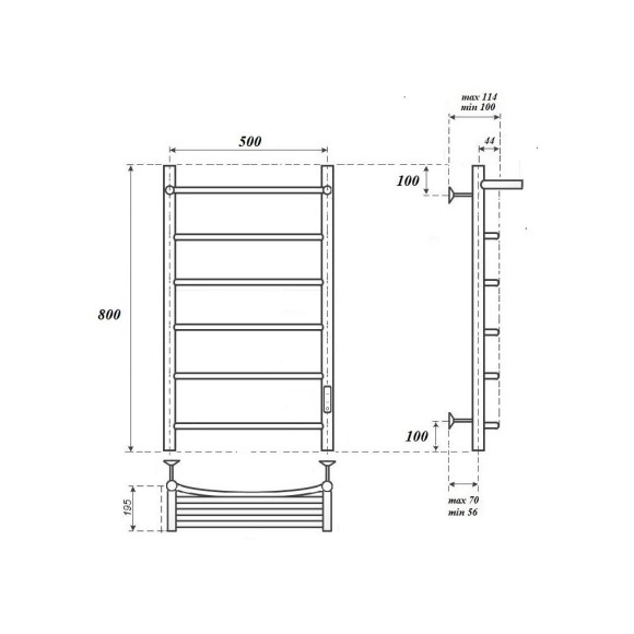 Полотенцесушитель электрический Point Афина PN04858PB П5 500x800 с полкой, диммер справа, черный Полотенцесушитель электрический Point Афина PN04858PB П5 500x800 с полкой, диммер справа, черный