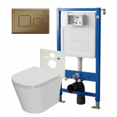 Сет: Система инсталляции Point Элемент для подвесного унитаза PN45120 + Клавиша смыва для инсталляции Point Афина, бронза брашированная, PN44041BB + Унитаз подвесной Point Виктория безободковый, сиденье микролифт PN41061