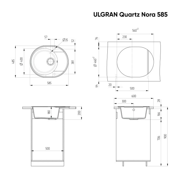 Мойка ULGRAN Quartz Nora 585-02, лен