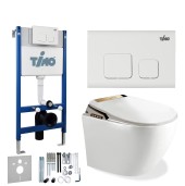 TIMO Комплект 4 в 1 умная электронная крышка биде c подогревом TE-720 + подвесной унитаз + инсталляция + кнопка смыва SOLI TIMO Комплект 4 в 1 умная электронная крышка биде c подогревом TE-720 + подвесной унитаз + инсталляция + кнопка смыва SOLI