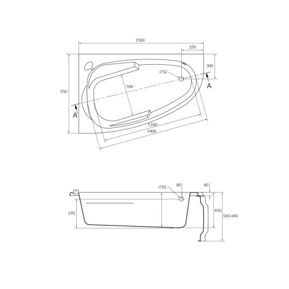 Ванна асимметричная JOANNA 150x95 правая