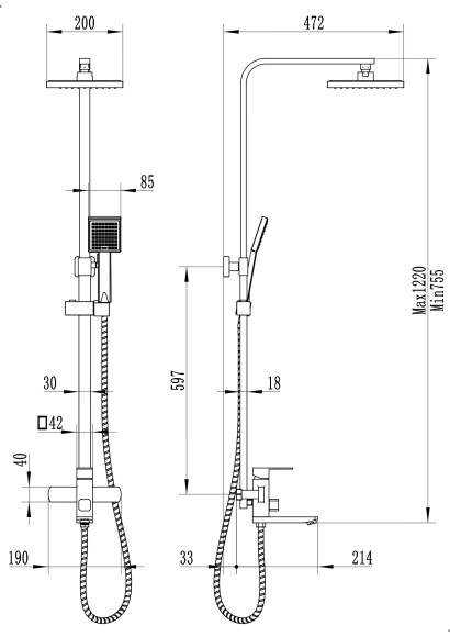 FS02C Душевая стойка со смесителем нержавейка, хром EvaGold
