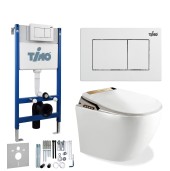 TIMO Комплект 4 в 1 умная электронная крышка биде c подогревом TE-720 + подвесной унитаз + инсталляция + кнопка смыва REKO TIMO Комплект 4 в 1 умная электронная крышка биде c подогревом TE-720 + подвесной унитаз + инсталляция + кнопка смыва REKO