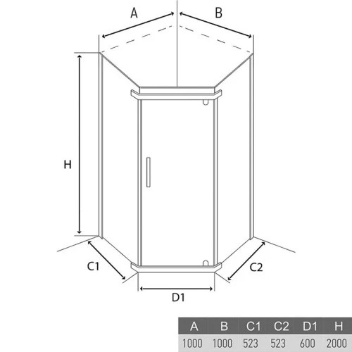 Душевое ограждение Alex Baitler AB245-100 (1000x1000x2000) пятиугольное, тонированное