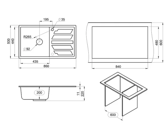 8601, ПЕСОК, кухонная мойка, кварц
