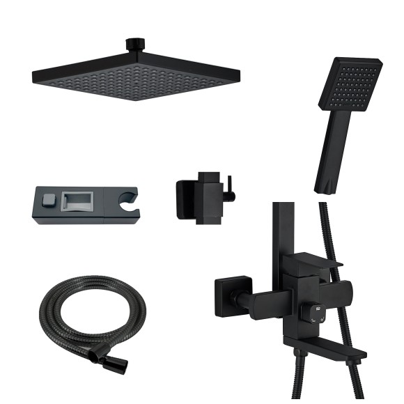 FS02B Душевая стойка со смесителем нержавейка, черный EvaGold