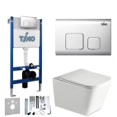 TIMO Комплект 3 в 1 унитаз белый SOLI + инсталляция + кнопка смыва SOLI глянцевая хромированная с шумоизоляцией и креплениями TIMO Комплект 3 в 1 унитаз белый SOLI + инсталляция + кнопка смыва SOLI глянцевая хромированная с шумоизоляцией и креплениями