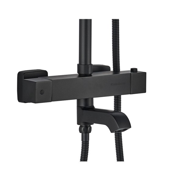 FS03B Душевая стойка со смесителем латунь, черный с терморегуляцией EvaGold