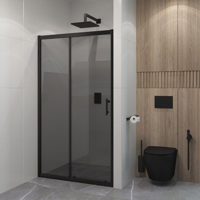 EG1BT Душевое ограждение в проем EvaGold 110х190, профиль черный матовый, тонированное стекло