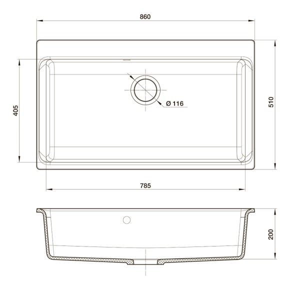 Мойка кухонная RIVELATO Axel 90, 860x510, Х-90 серый металлик, кварц