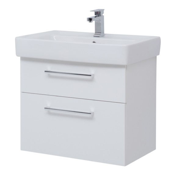 Тумба Q MAX, 80 см, подвесная, 2 ящика, белый глянец