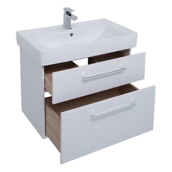 Тумба Q MAX, 80 см, подвесная, 2 ящика, белый глянец