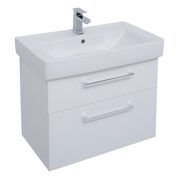 Тумба Q MAX, 80 см, подвесная, 2 ящика, белый глянец