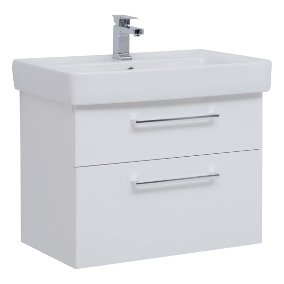 Тумба Q MAX, 80 см, подвесная, 2 ящика, белый глянец