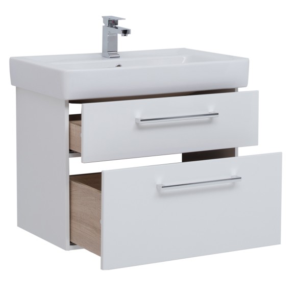 Тумба Q MAX, 80 см, подвесная, 2 ящика, белый глянец