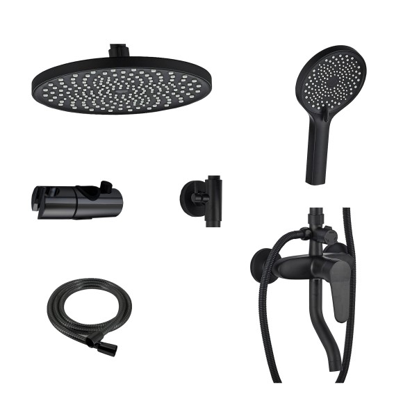 FS04B Душевая стойка со смесителем латунь, черный EvaGold