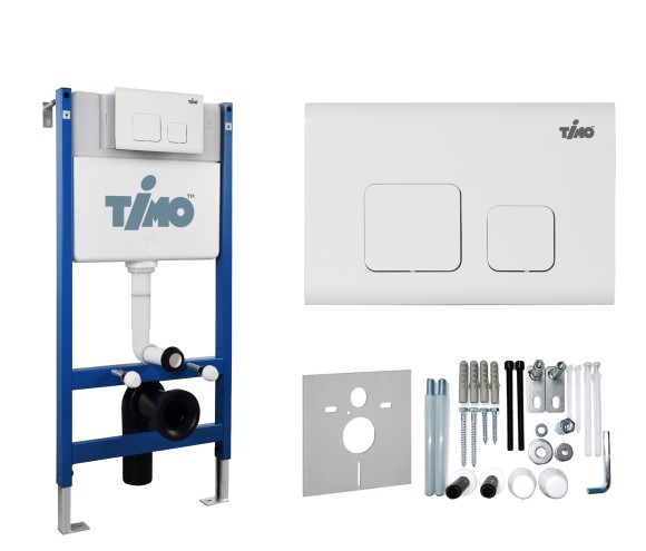 TIMO Комплект 3 в 1 унитаз белый SOLI + инсталляция + кнопка смыва SOLI глянцевая белая с шумоизоляцией и креплениями