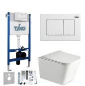 TIMO Комплект 3 в 1 унитаз белый SOLI + инсталляция + кнопка смыва REKO глянцевая белая с шумоизоляцией и креплениями