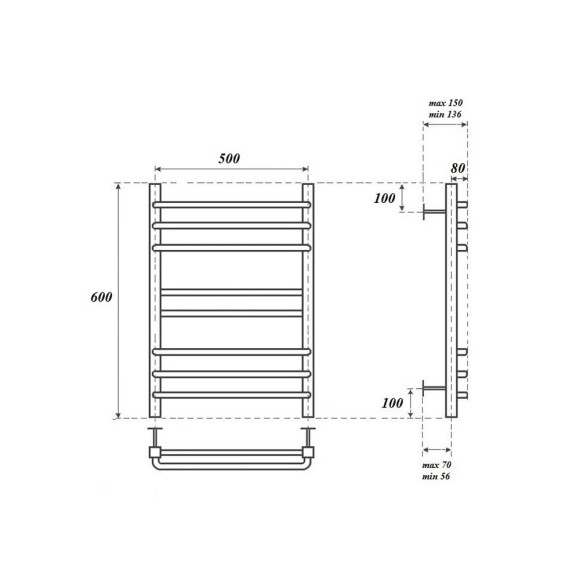 Полотенцесушитель электрический Point Омега PN90156SE П8 500x600 левый/правый, хром Полотенцесушитель электрический Point Омега PN90156SE П8 500x600 левый/правый, хром