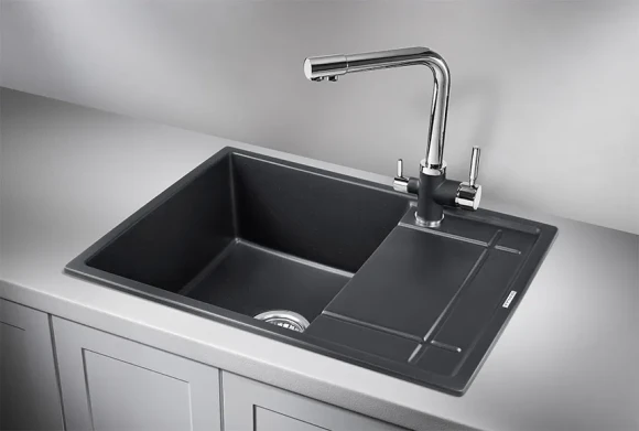 6501, ШВАРЦ (чёрный металлик), кухонная мойка, кварц
