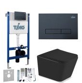 TIMO Комплект 3 в 1 унитаз черный SOLI + инсталляциея + кнопка смыва INARI черная матовая с шумоизоляцией и креплениями