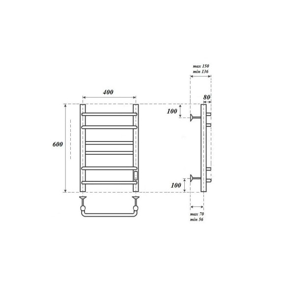 Полотенцесушитель электрический Point Сатурн PN90846 П6 400x600 диммер справа, хром Полотенцесушитель электрический Point Сатурн PN90846 П6 400x600 диммер справа, хром