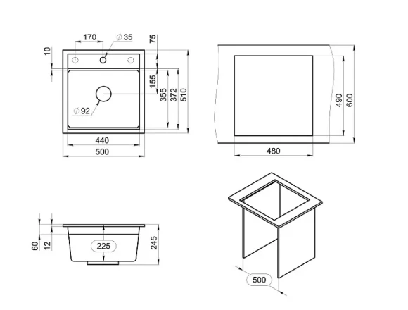 KS-5002, АРКТИК (БЕЛЫЙ)  кухонная мойка, кварц