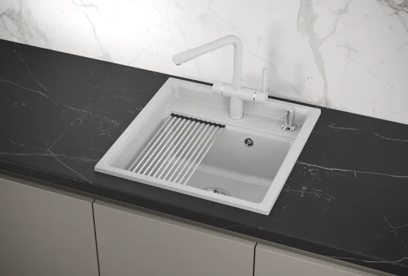 KS-5002, АРКТИК (БЕЛЫЙ)  кухонная мойка, кварц