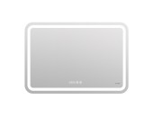 Зеркало LED 050 design pro 80x55 с подсветкой хол. тепл. cвет часы с антизапотеванием прямоугольное