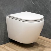 Унитаз подвесной K505T с круговым смывом безободковый, сиденье тонкое ДП, крепления Унитаз подвесной K505T с круговым смывом безободковый, сиденье тонкое ДП, крепления