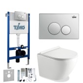 TIMO Комплект 3 в 1 унитаз белый KULO + инсталляция + кнопка смыва KULO глянцевая хромированная с шумоизоляцией и креплениями
