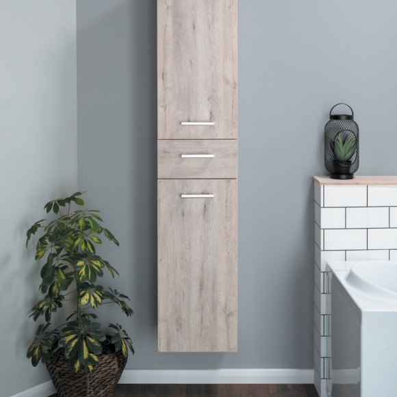 Пенал, 35 см, подвесной/напольный, универсальный, 2 дверцы, 1 ящик, 4 стеклянные полки, дуб кантри