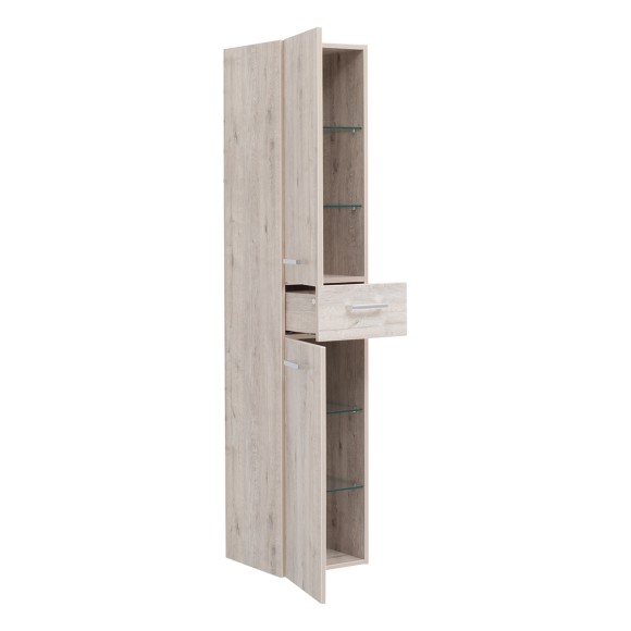 Пенал, 35 см, подвесной/напольный, универсальный, 2 дверцы, 1 ящик, 4 стеклянные полки, дуб кантри