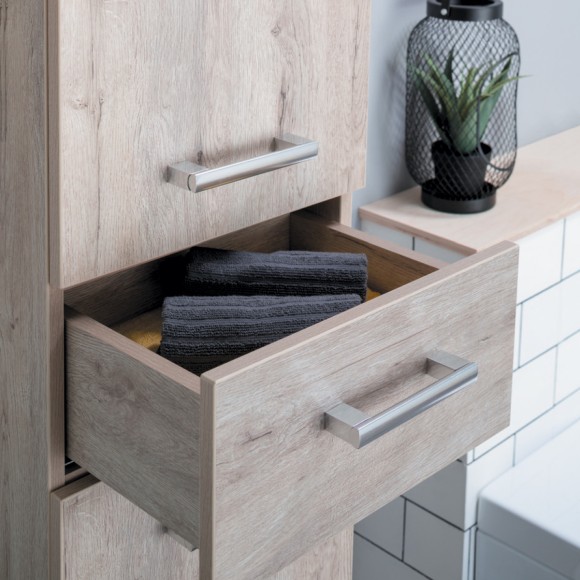 Пенал, 35 см, подвесной/напольный, универсальный, 2 дверцы, 1 ящик, 4 стеклянные полки, дуб кантри